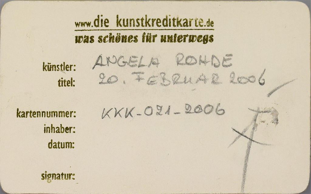 Angela Rohde - Kunstkreditkarte - 021-20ii2006 Rückseite