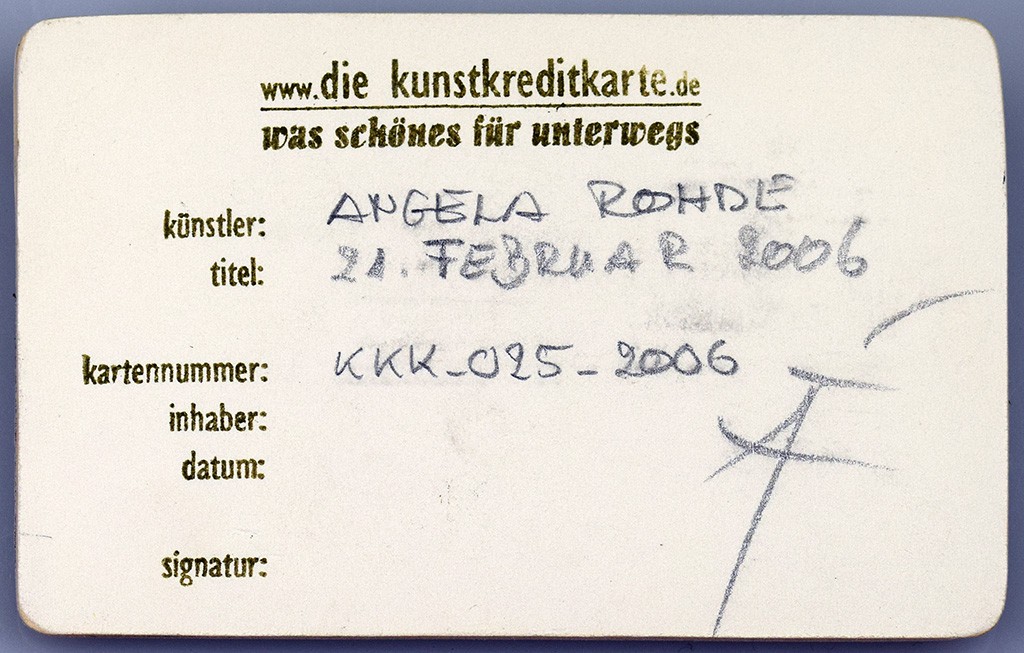 Angela Rohde - Kunstkreditkarte - 025-21ii2006 Rückseite
