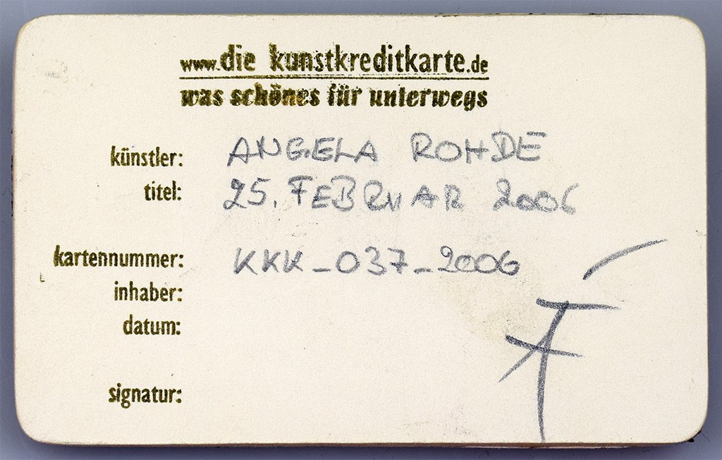 Angela Rohde - Kunstkreditkarte - 37-25ii2006 Rückseite