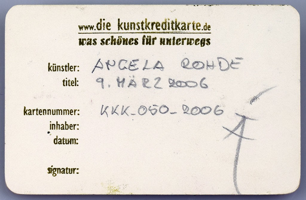 Angela Rohde - Kunstkreditkarte - 050-09iii2006 Rückseite